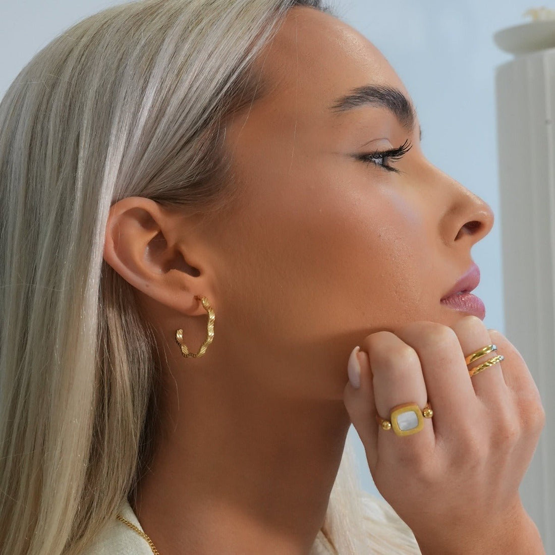 Wavy Texture Hoop Earrings 18K Gold Plated