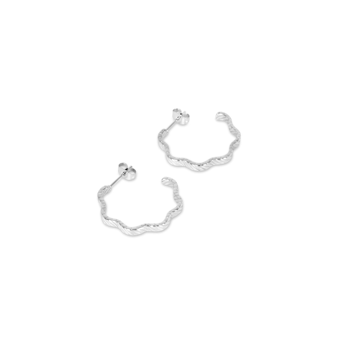 Wavy Texture Hoop Earrings – Silver