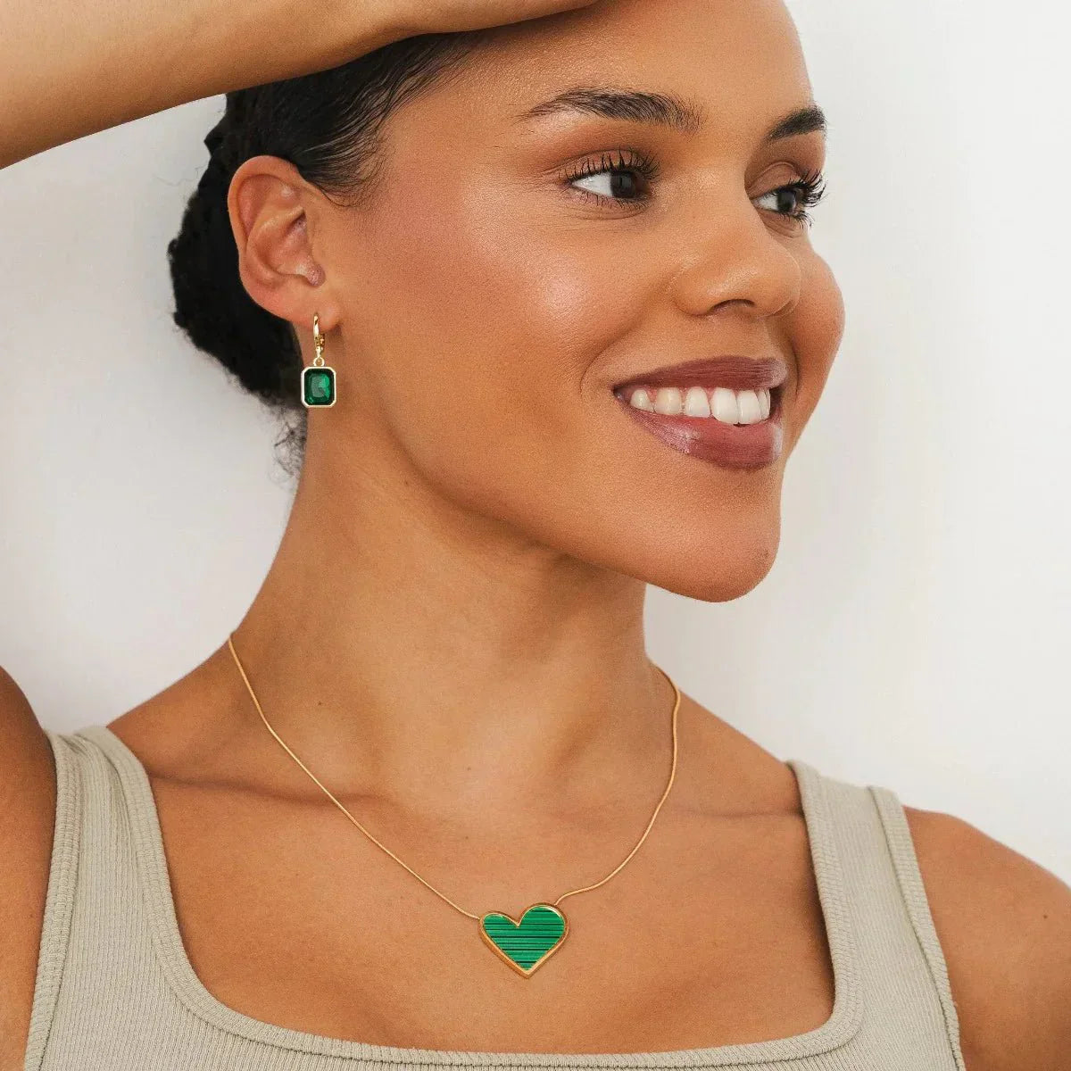 Green Crystal Mini Hoop Earrings 18K Gold Plated