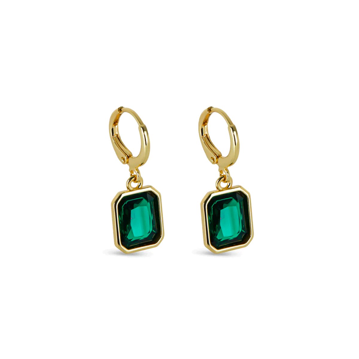 Green Crystal Mini Hoop Earrings 18K Gold Plated