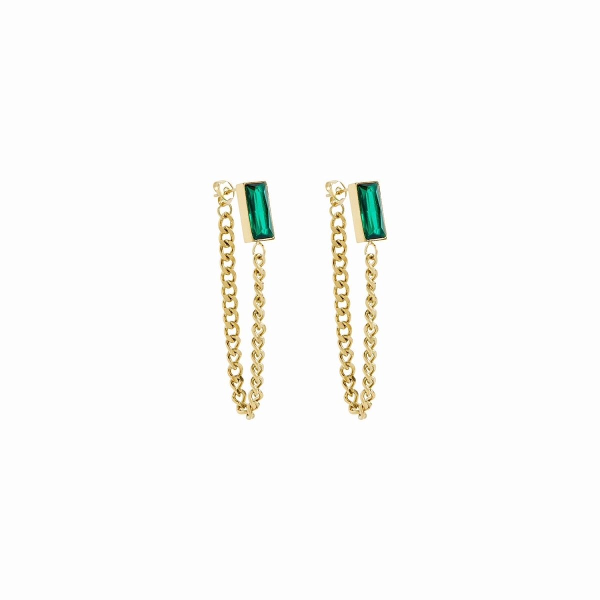 Elisabeth Chain Earrings with Emerald Zirconia 18K Gold Plated