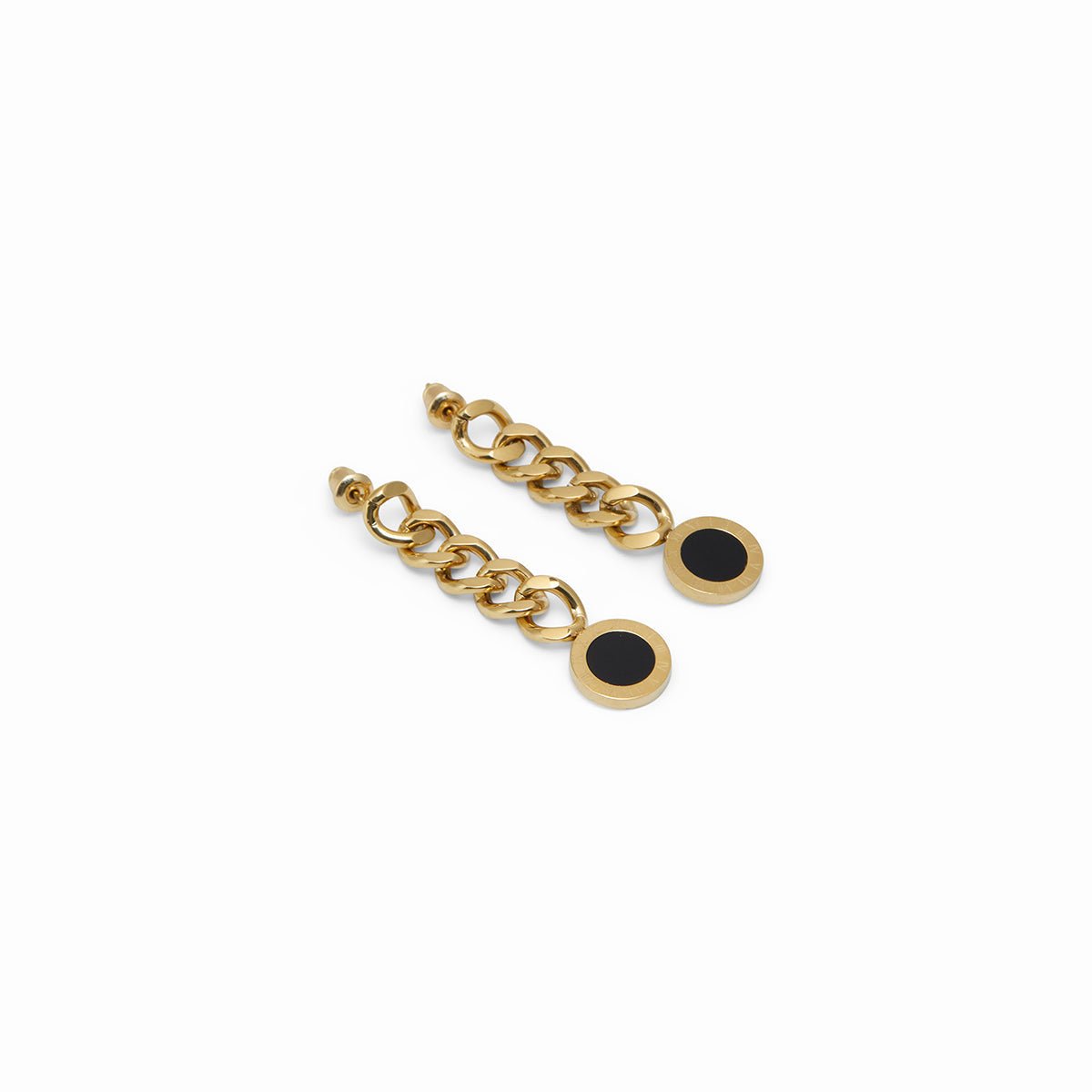 Glamour Chain Earrings with Onyx Stone 18K Gold Plated