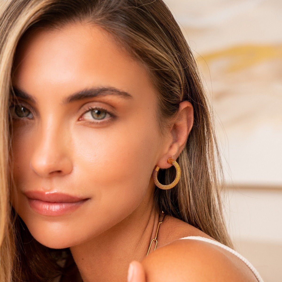 Isabella Mesh Hoop Earrings 18K Gold Plated