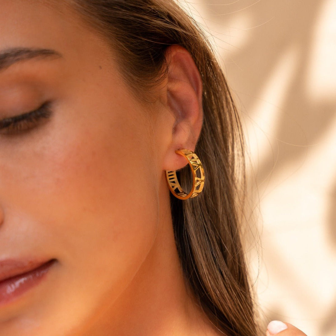Roman Numeral Hoop Earrings 18K Gold Plated