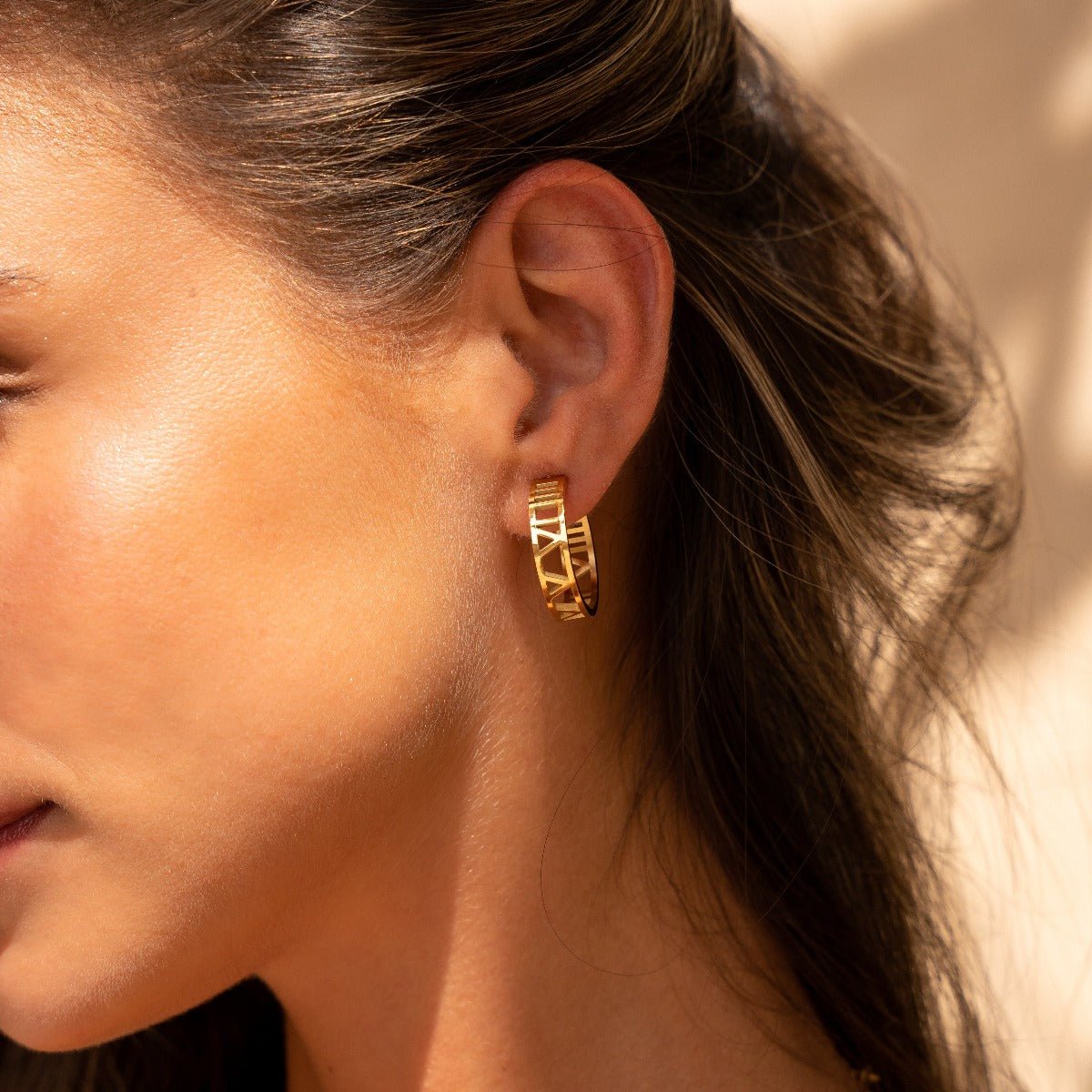 Roman Numeral Hoop Earrings 18K Gold Plated