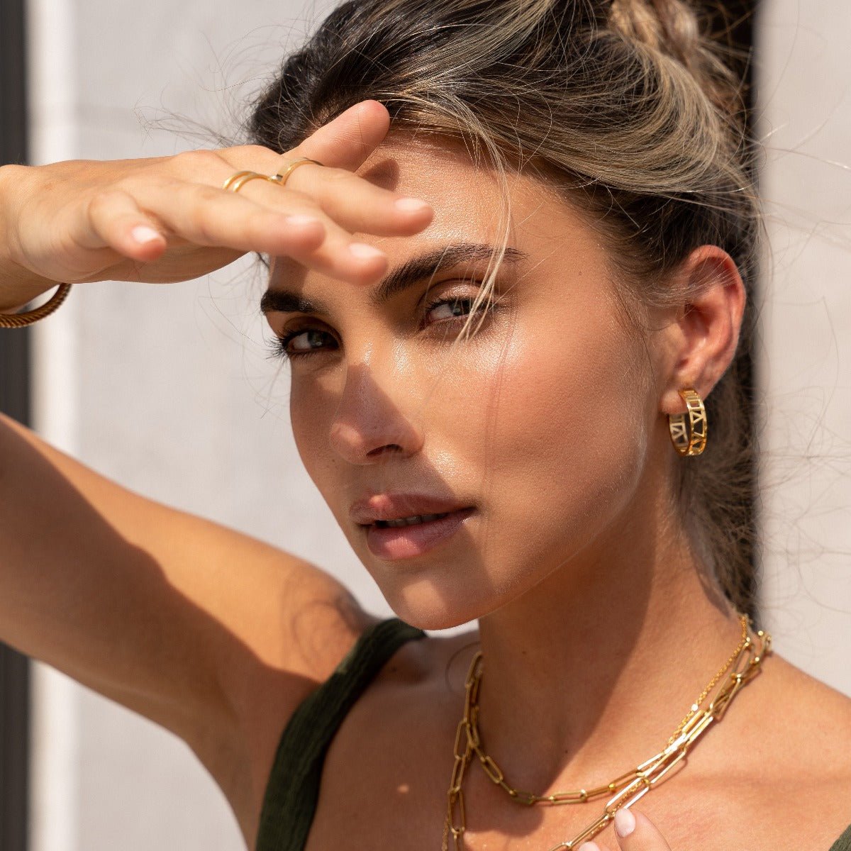 Roman Numeral Hoop Earrings 18K Gold Plated