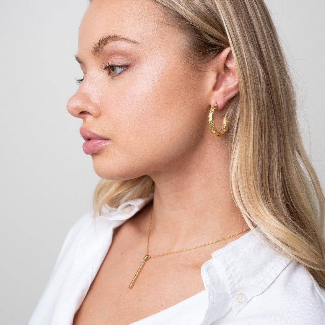 Textured Hoop Earrings 18K Gold Plated