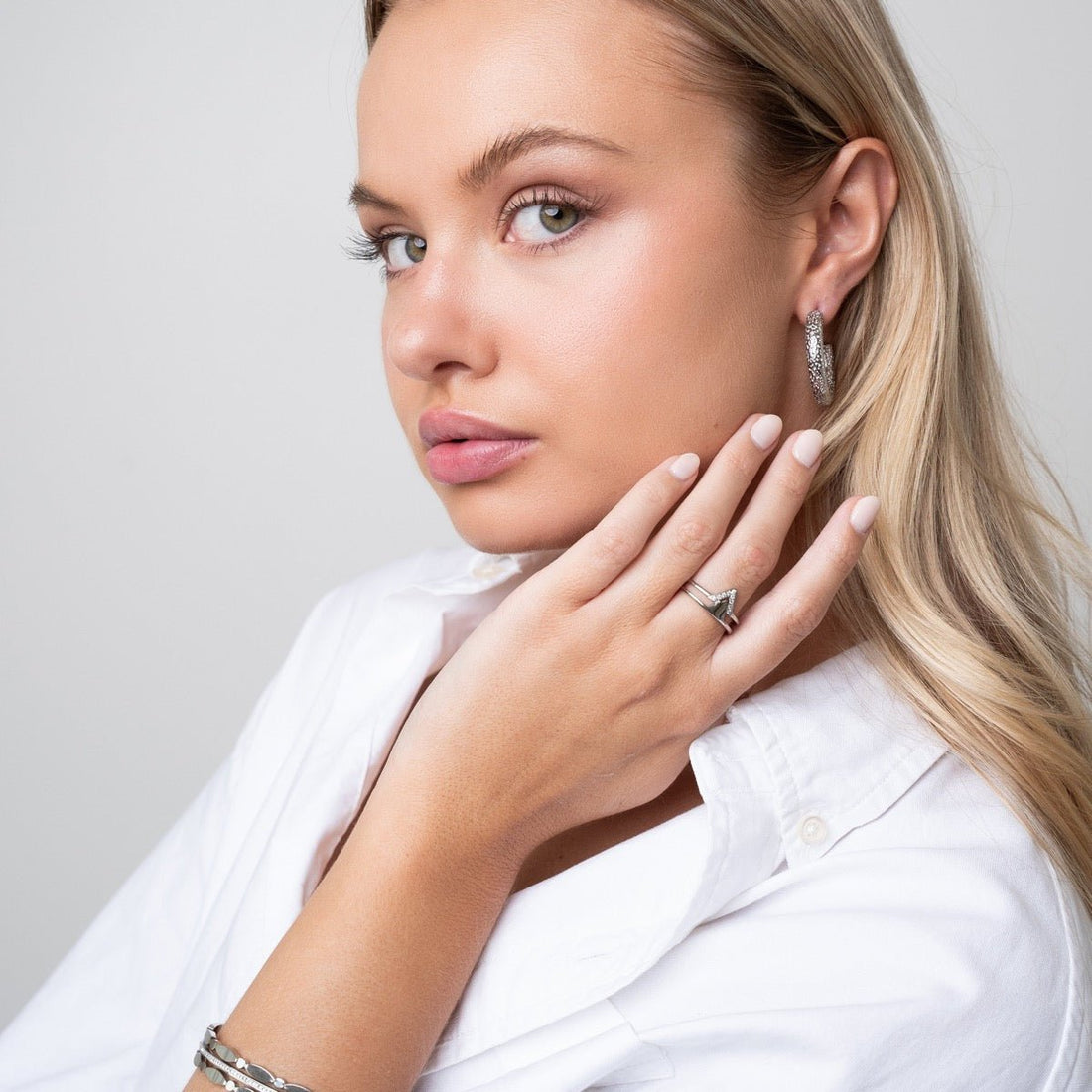 Textured Hoop Earrings – Silver