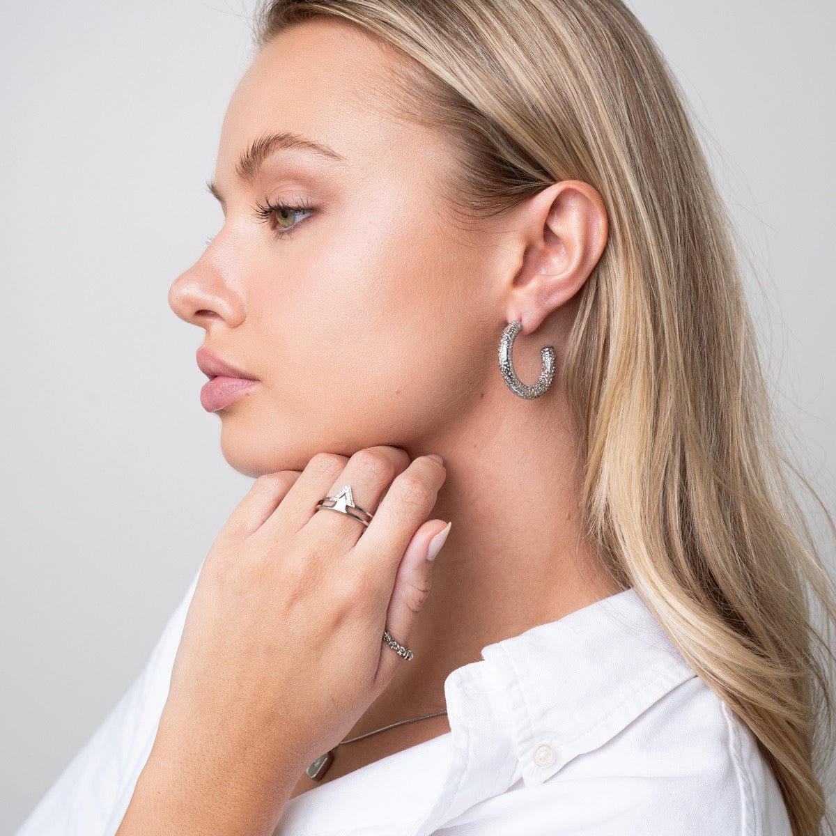 Textured Hoop Earrings – Silver