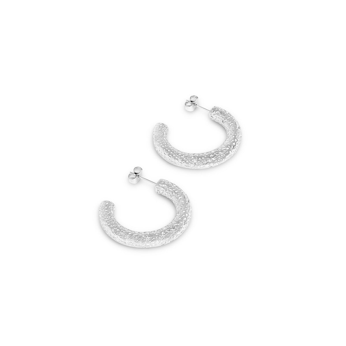 Textured Hoop Earrings – Silver