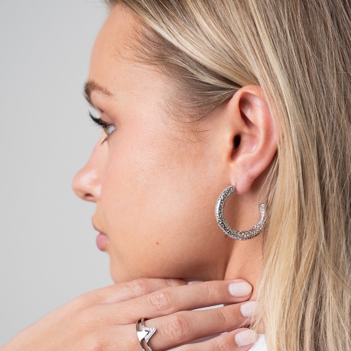 Textured Hoop Earrings – Silver