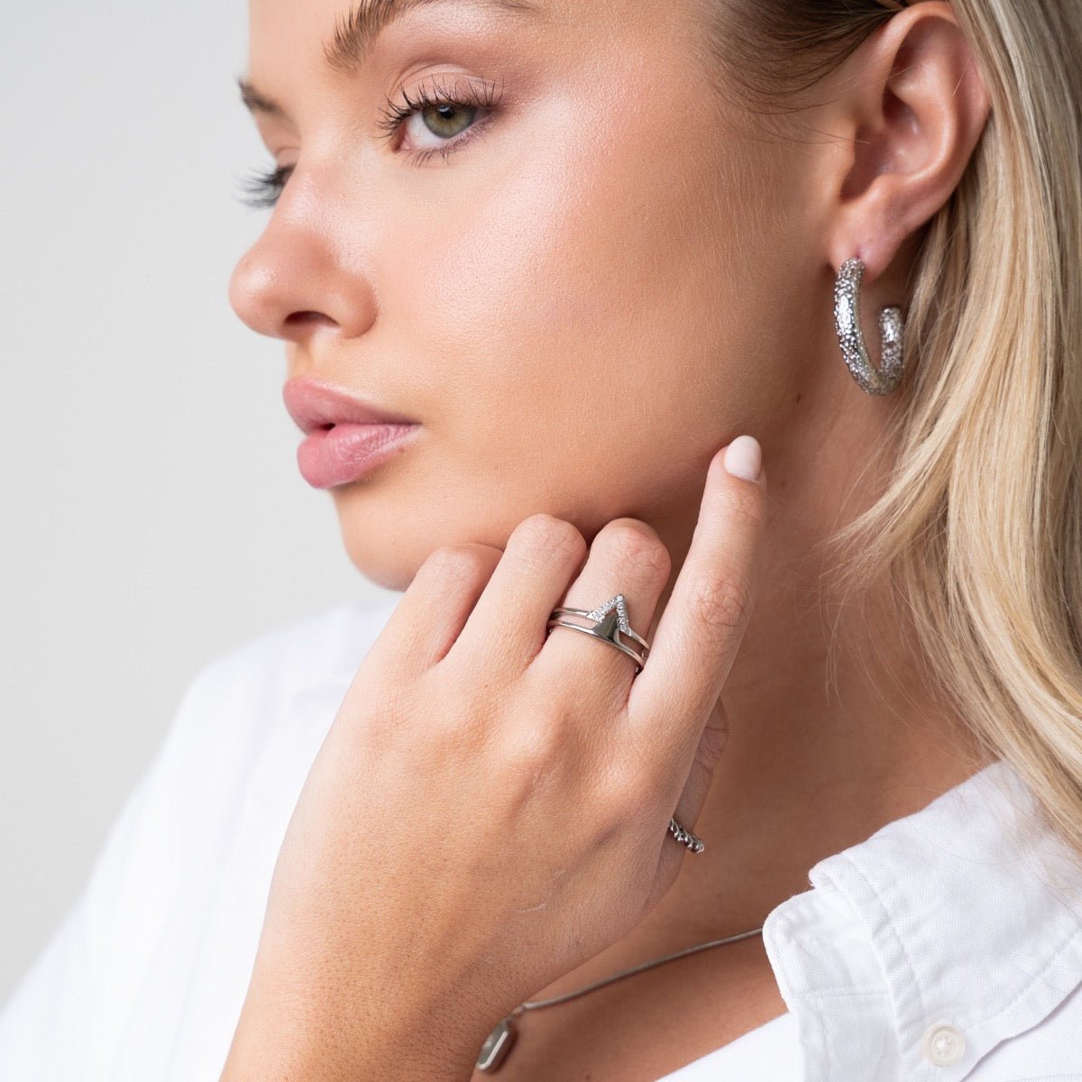 Textured Hoop Earrings – Silver