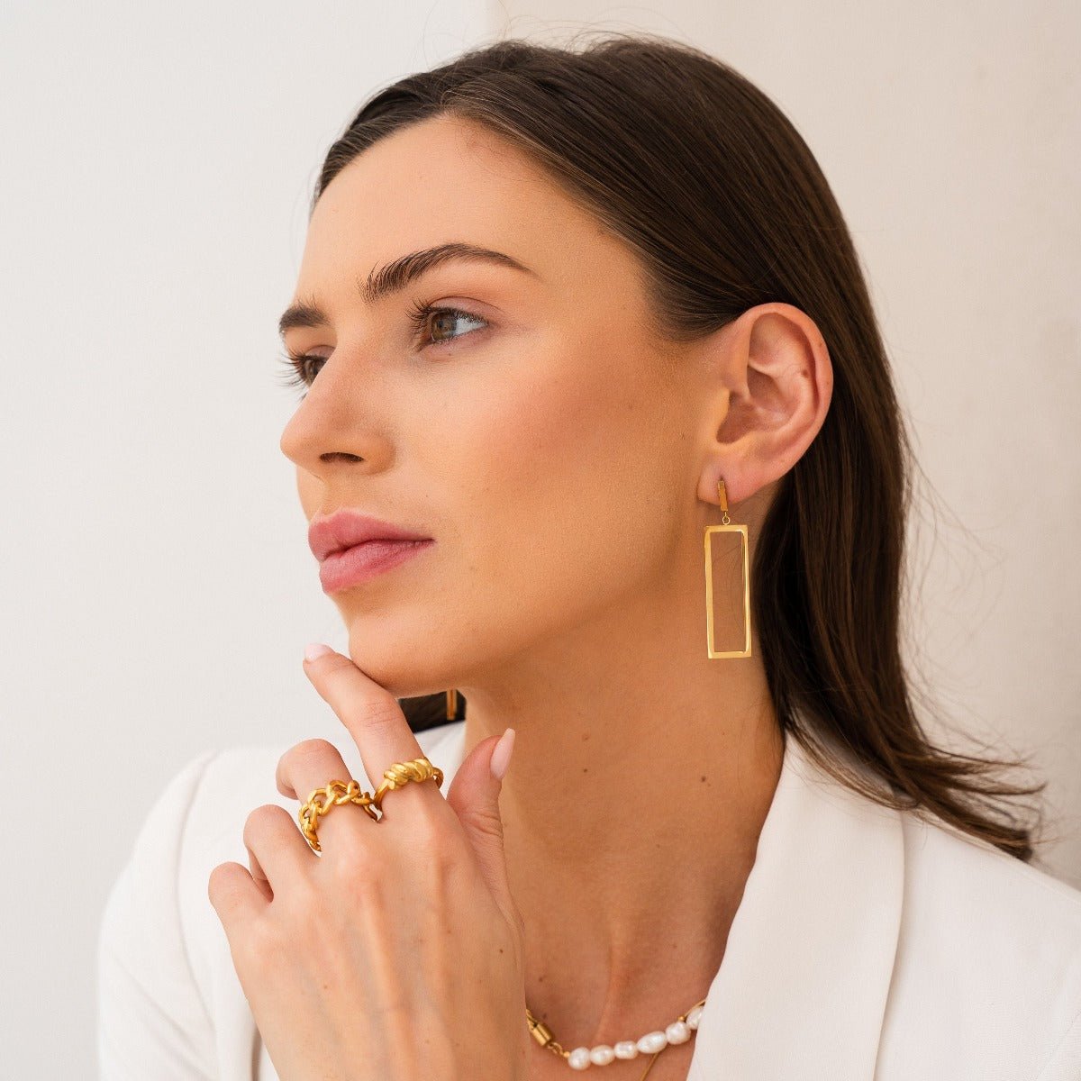 Diana Geometric Rectangular Earrings 18K Gold Plated