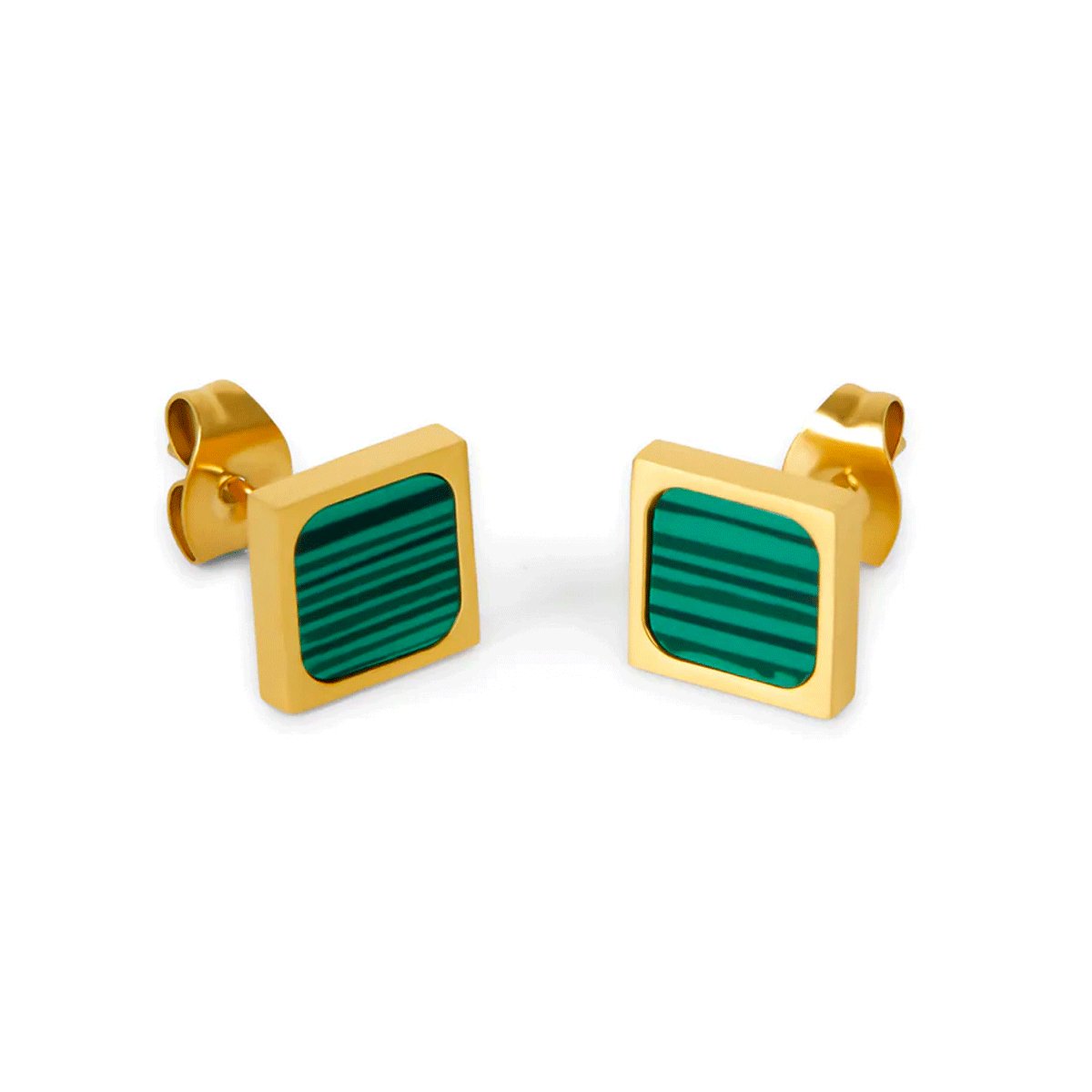 Geometric Green Stone Earrings 18K Gold Plated