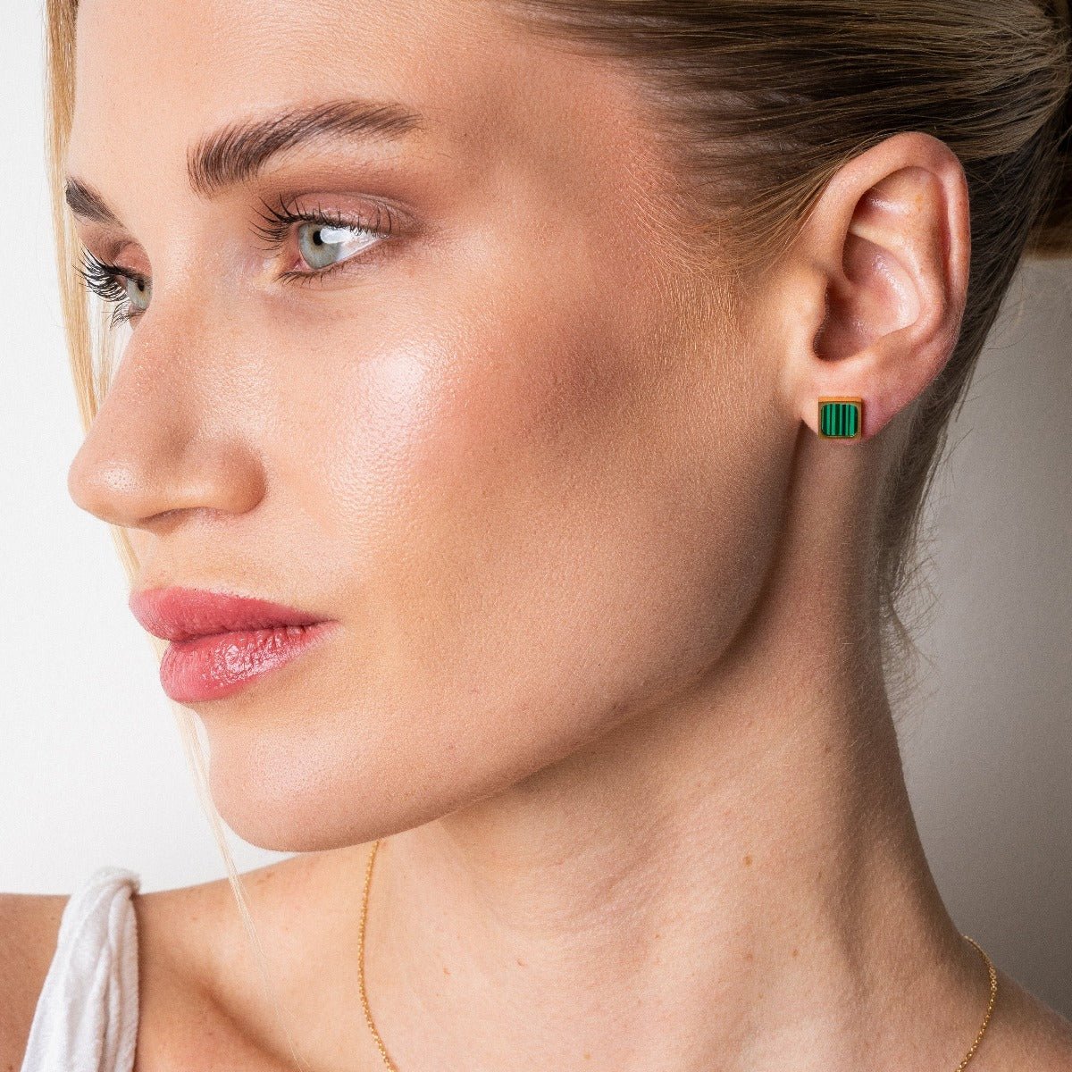Geometric Green Stone Earrings 18K Gold Plated