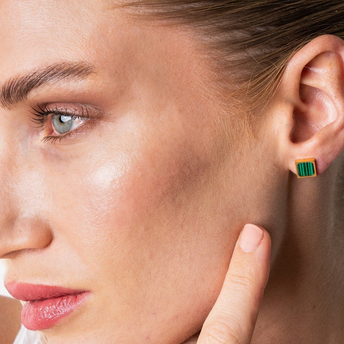 Geometric Green Stone Earrings 18K Gold Plated
