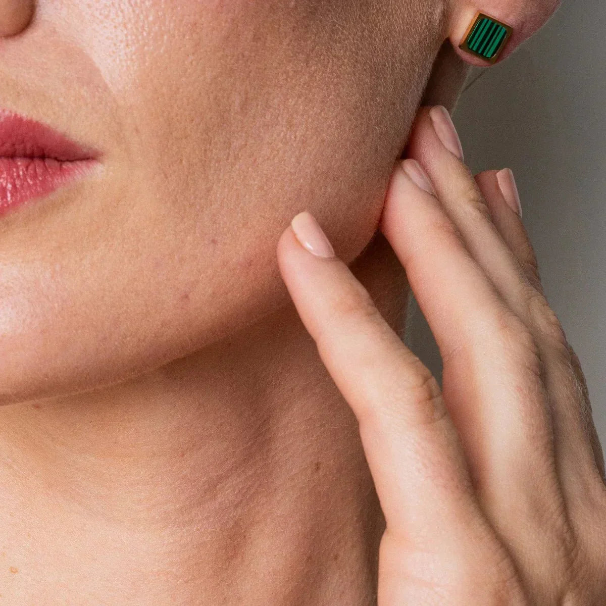 Geometric Green Stone Earrings 18K Gold Plated