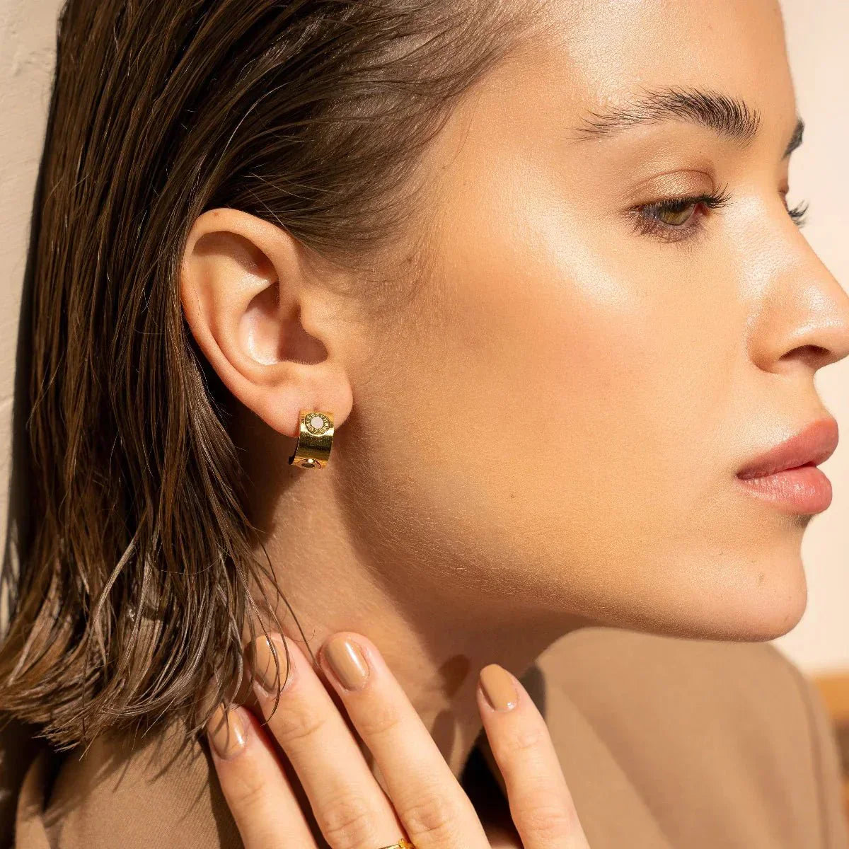 Rotating Roman Numeral Earrings 18K Gold Plated