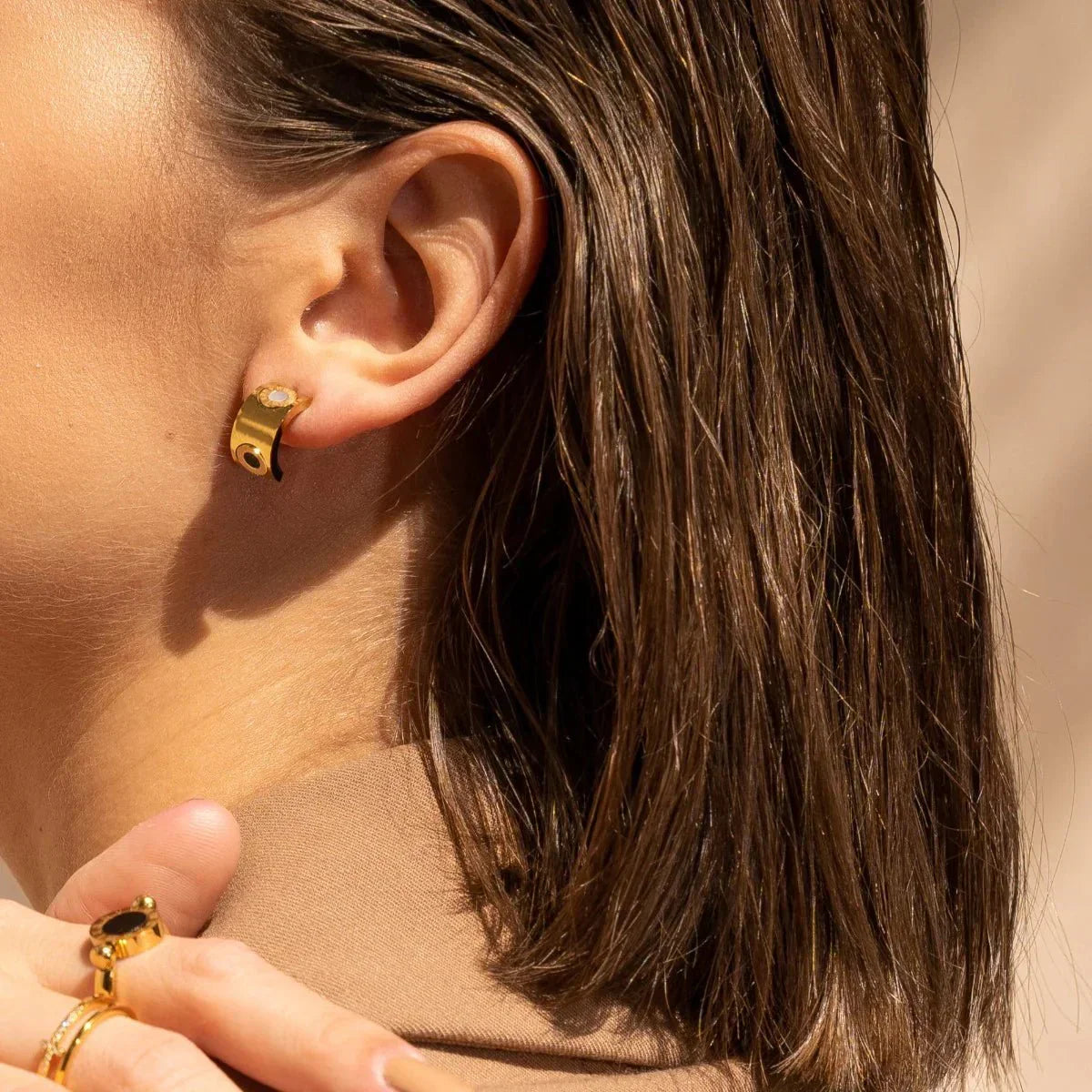 Rotating Roman Numeral Earrings 18K Gold Plated