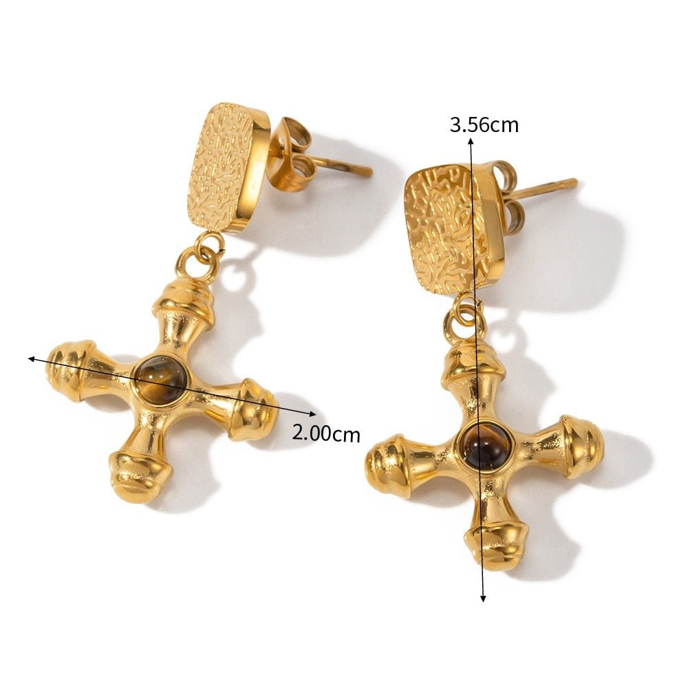 Tiger Eye Earrings 18K Gold Plated