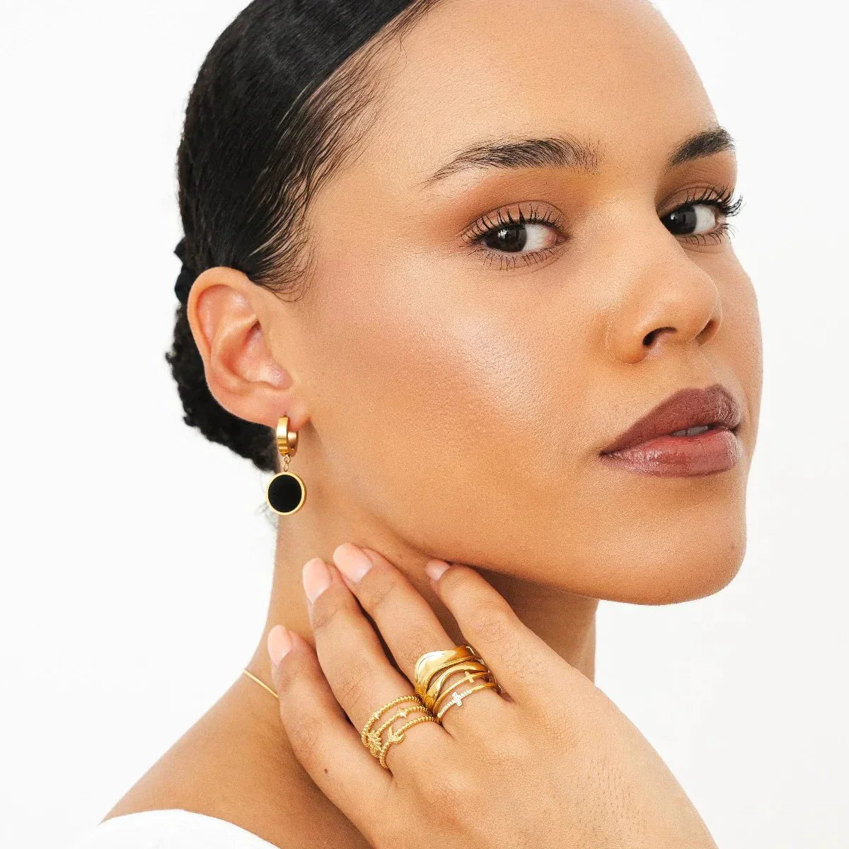 Noir Pendant Earrings 18K Gold Plated
