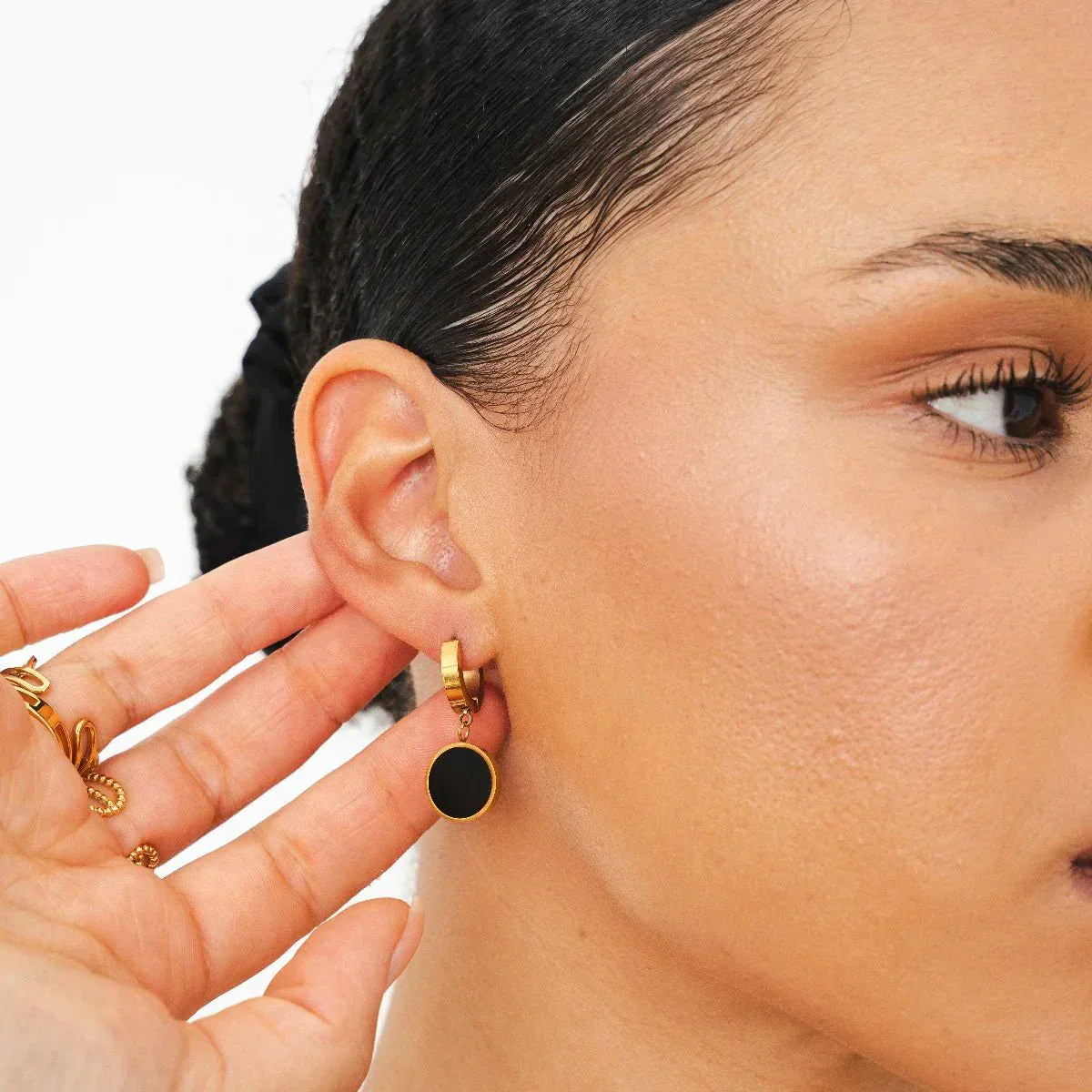 Noir Pendant Earrings 18K Gold Plated