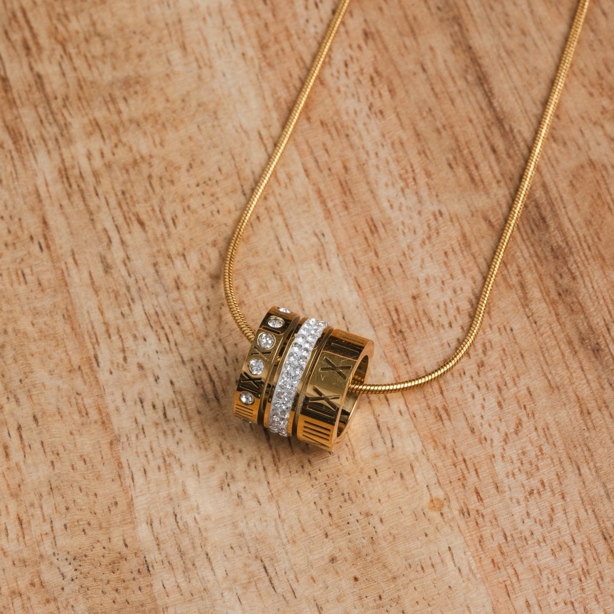 Triple Band Roman Numeral Necklace 18K Gold Plated