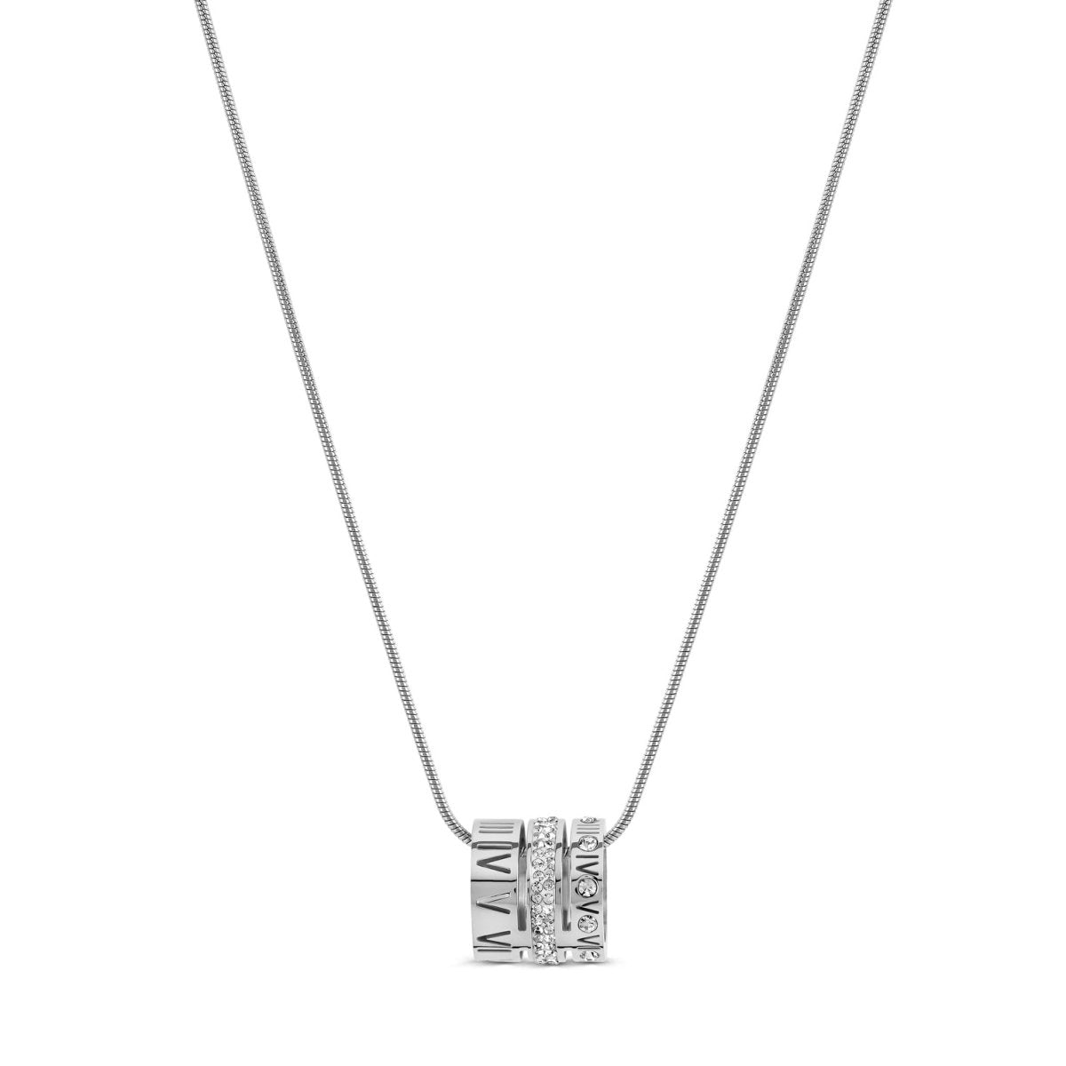 Triple Band Roman Numeral Necklace – Silver