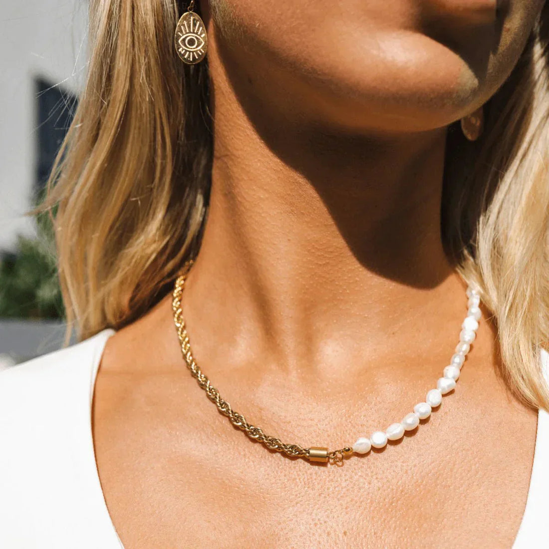 Baiano Rope Necklace with Pearls 18K Gold Plated