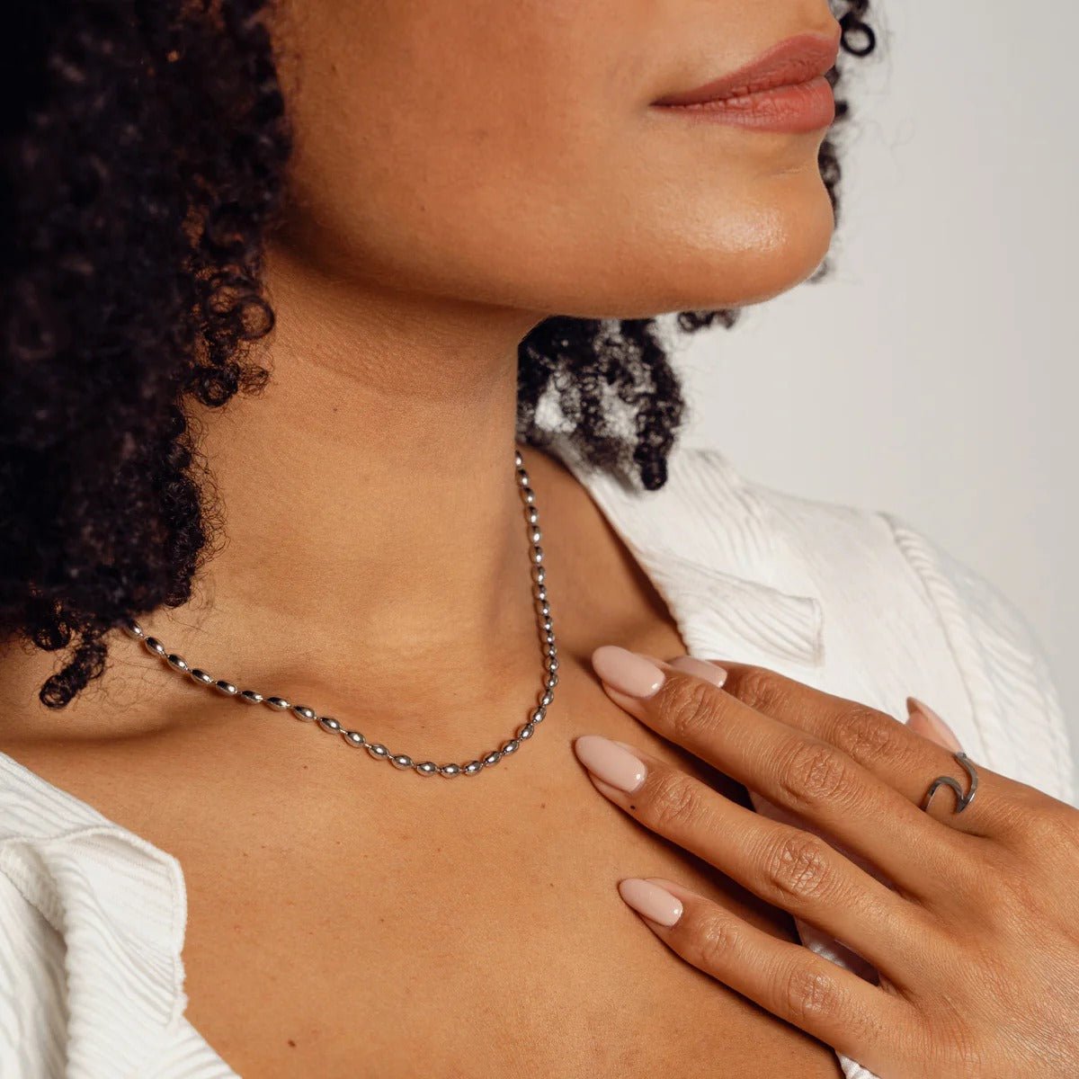 Beaded Chain Necklace – Silver