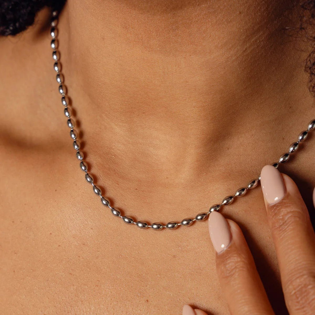 Beaded Chain Necklace – Silver