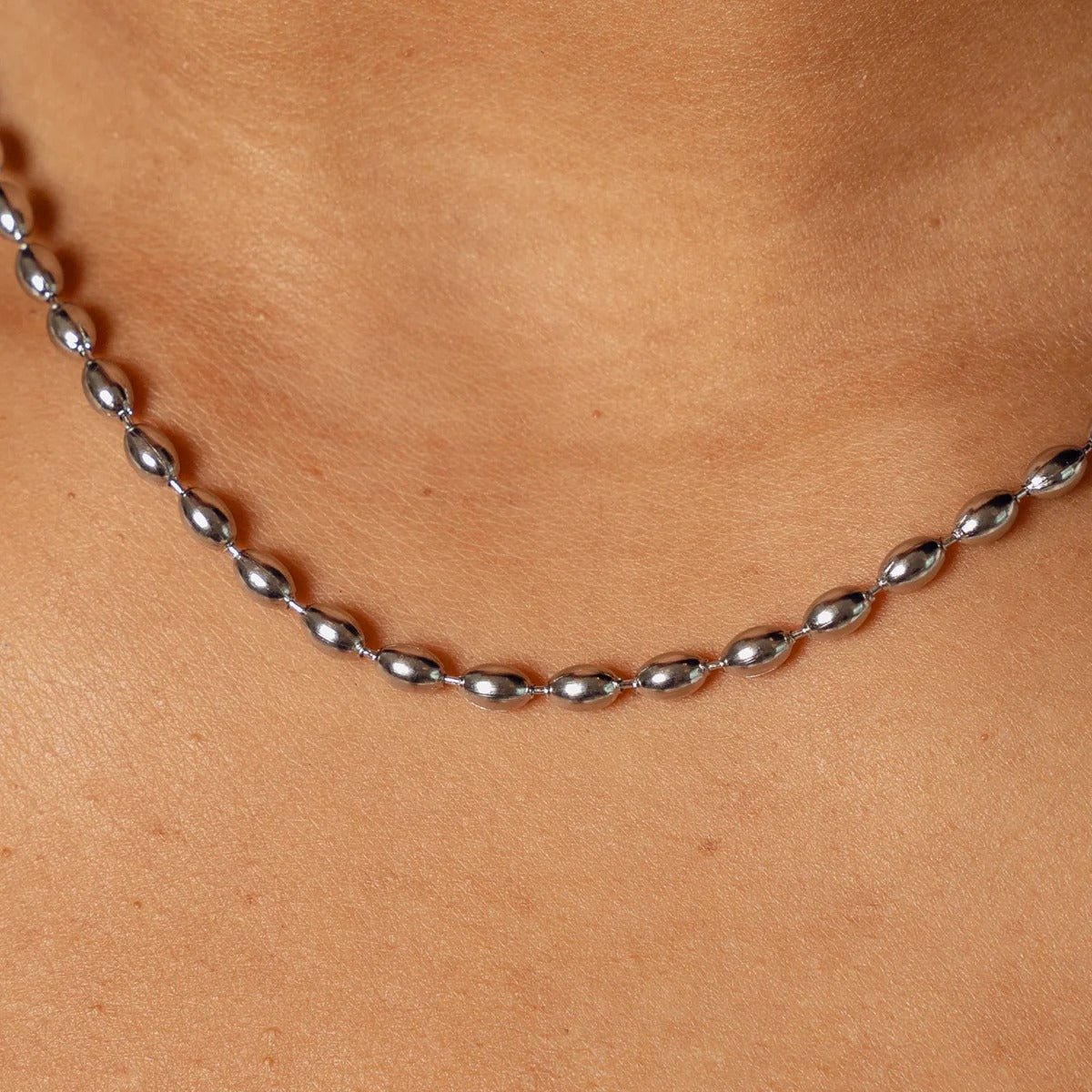 Beaded Chain Necklace – Silver
