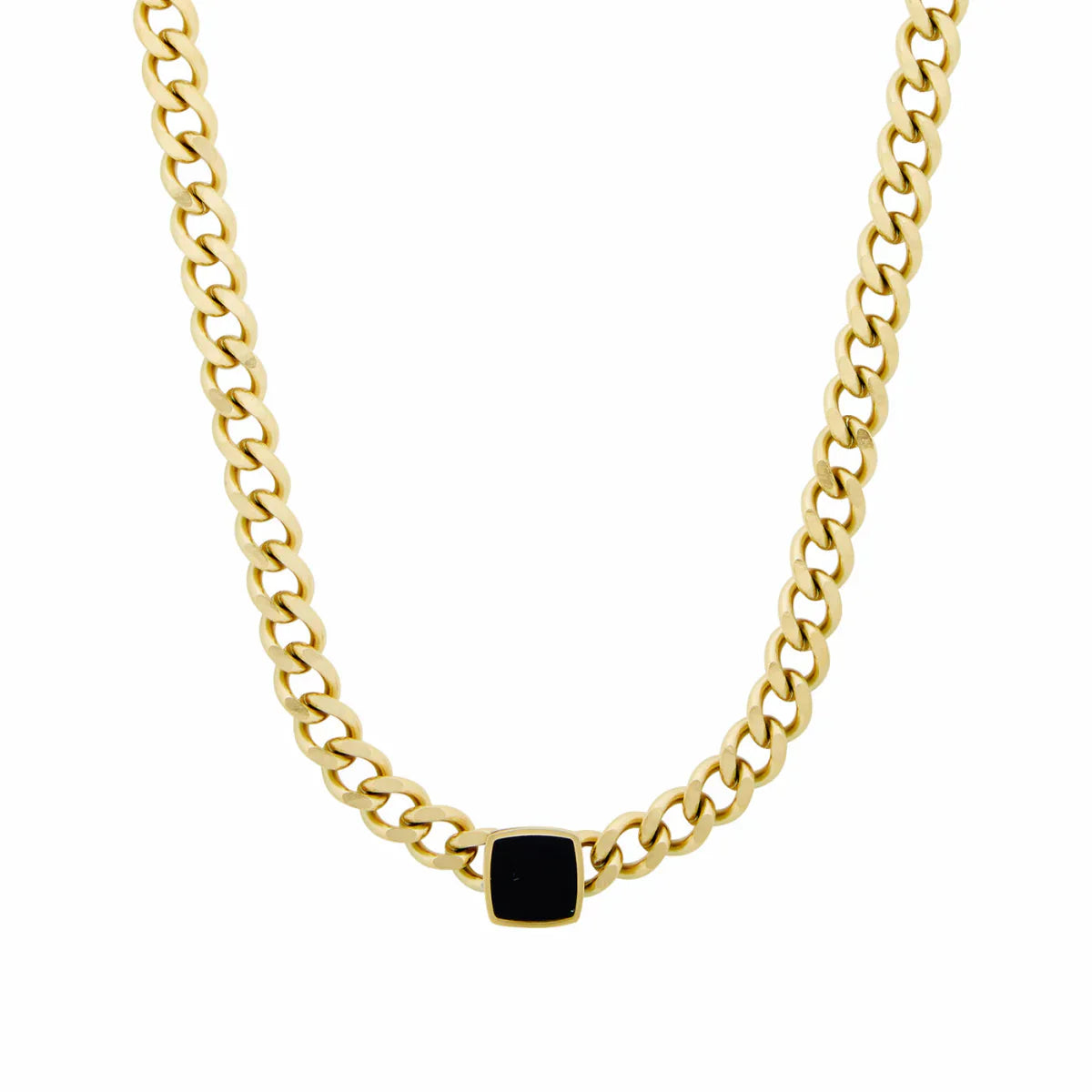 Chain Necklace with Square Onyx Stone 18K Gold Plated