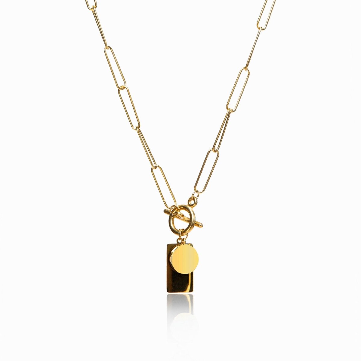 Smooth Geometric Pendant Chain Necklace 18K Gold Plated
