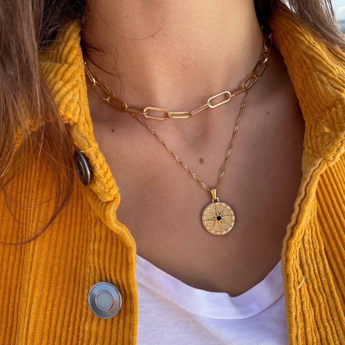 Compass Rose Star Necklace 18K Gold Plated