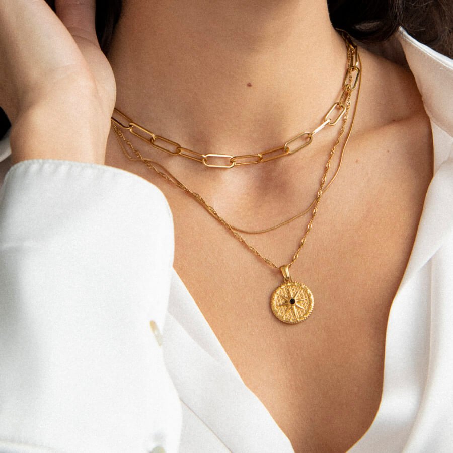 Compass Rose Star Necklace 18K Gold Plated