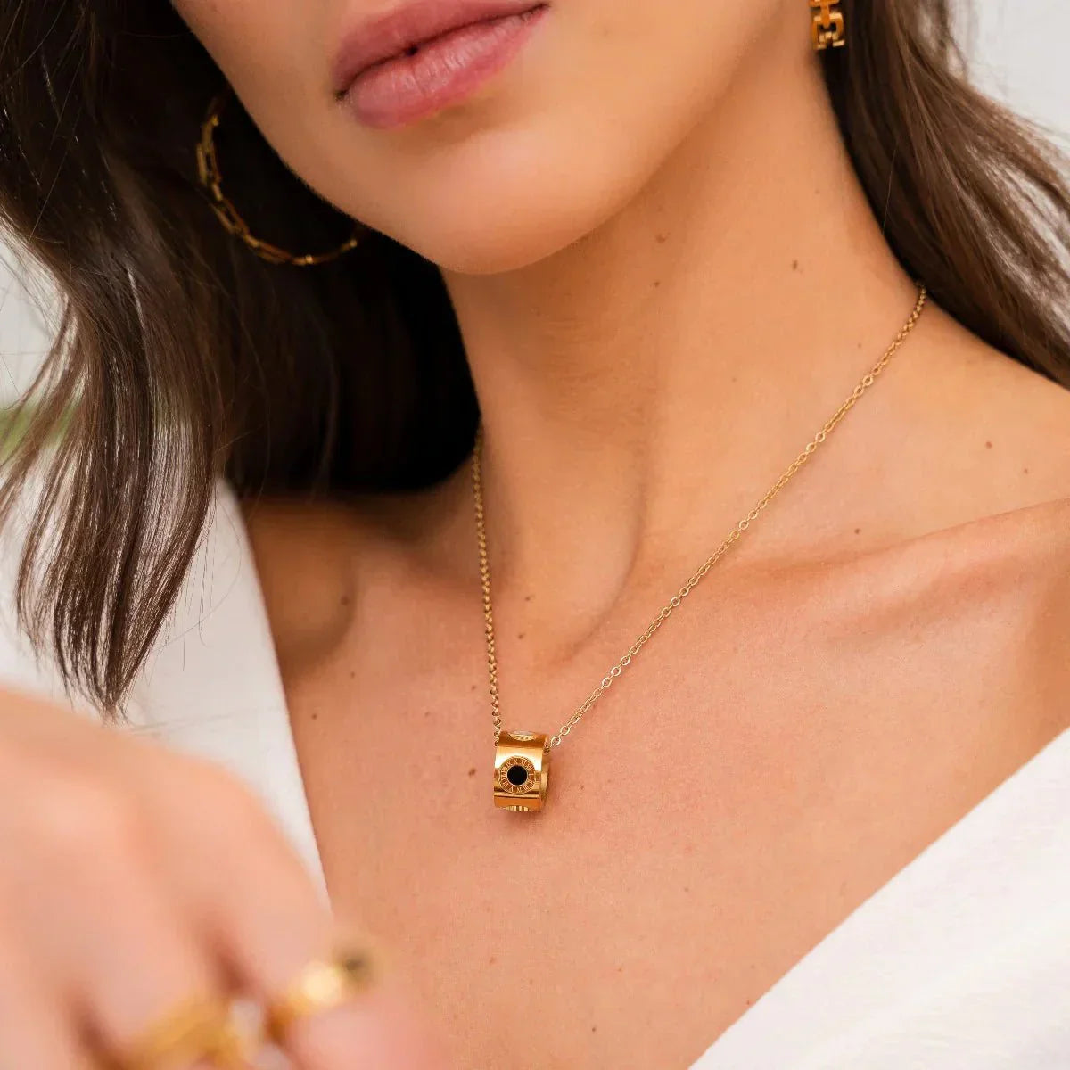 Rotating Roman Numeral Necklace 18K Gold Plated