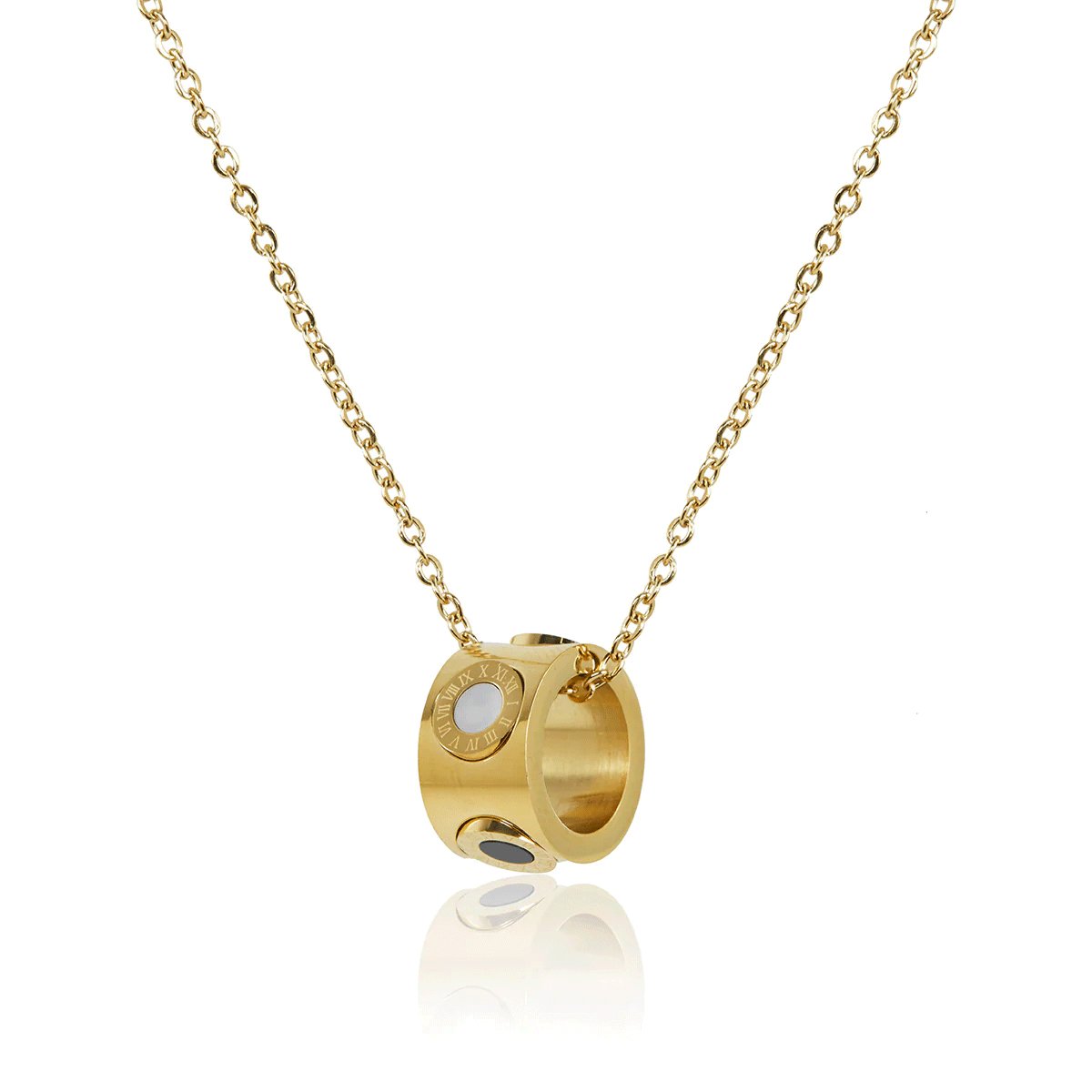 Rotating Roman Numeral Necklace 18K Gold Plated