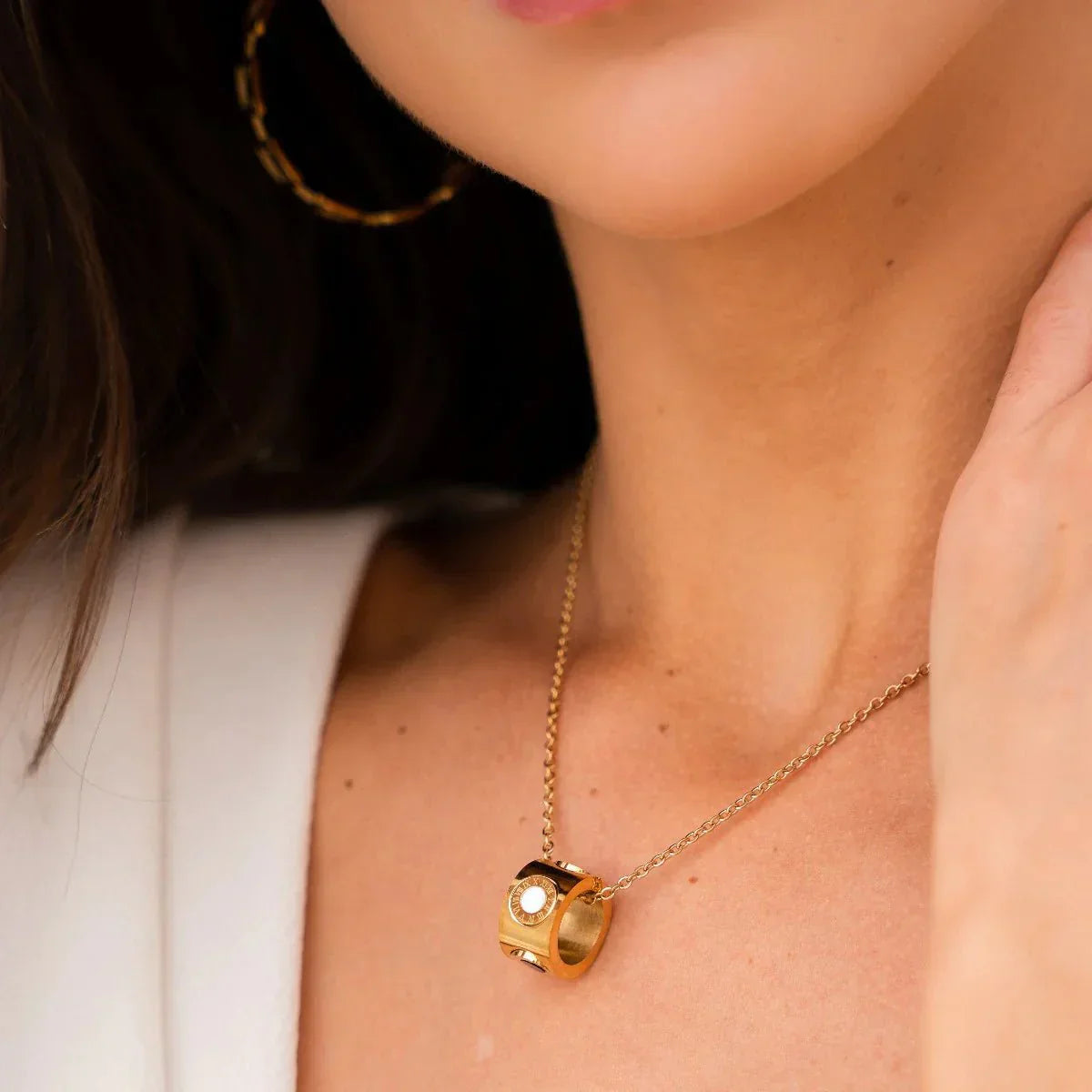 Rotating Roman Numeral Necklace 18K Gold Plated