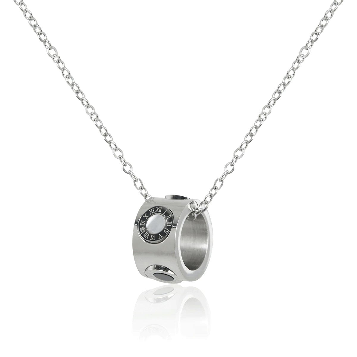Rotating Roman Numeral Necklace – Silver