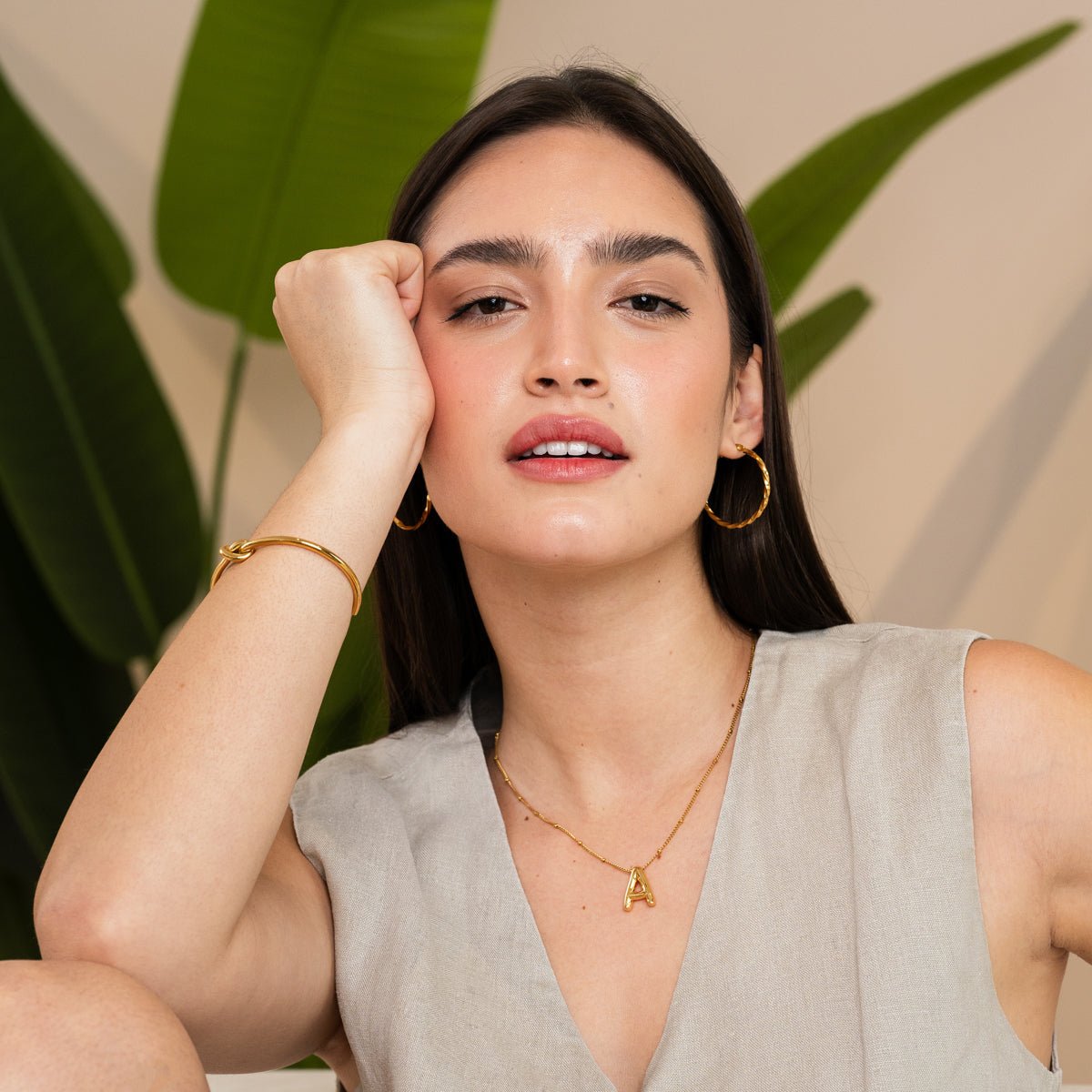 Bold Initial Letter Necklace 18K Gold Plated