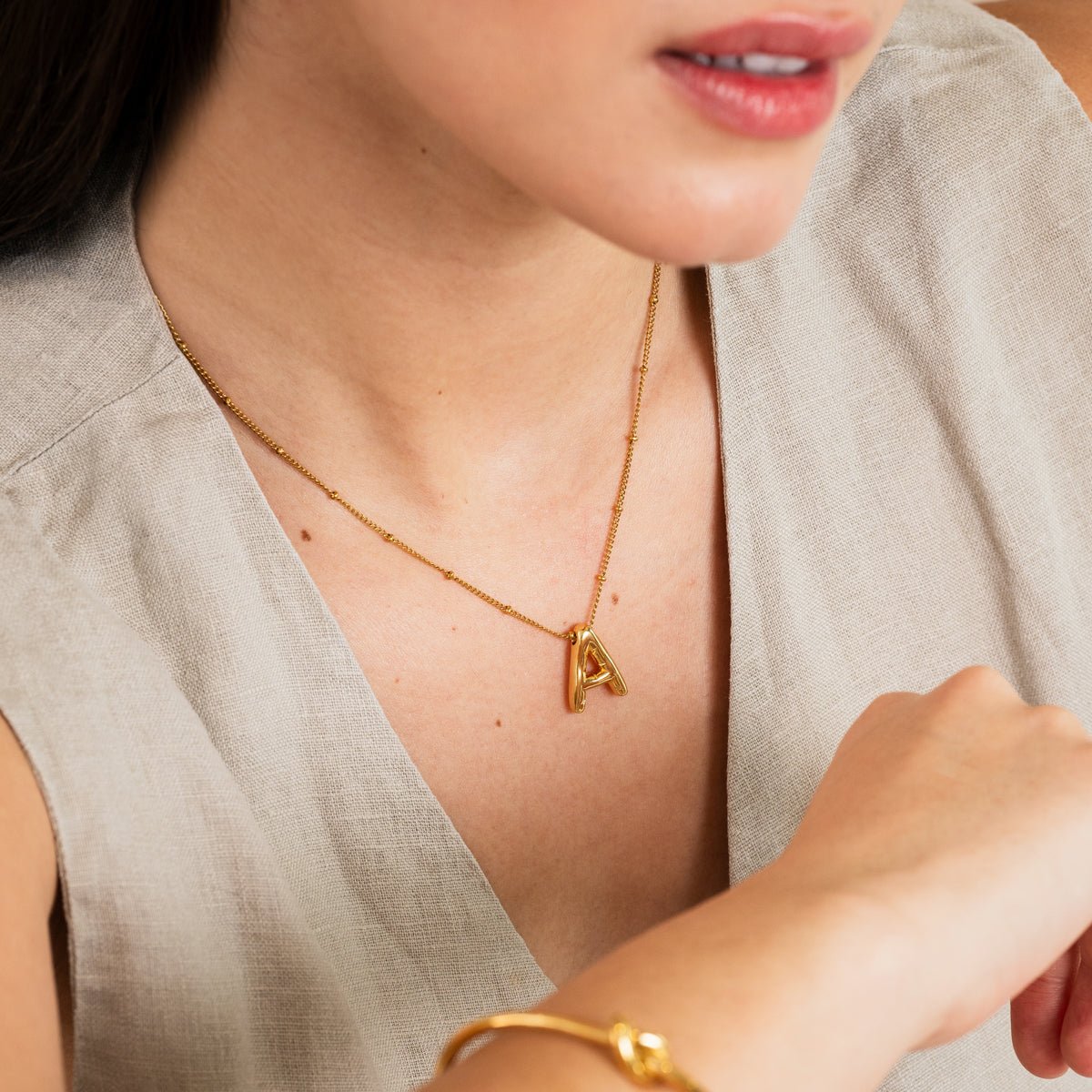 Bold Initial Letter Necklace 18K Gold Plated
