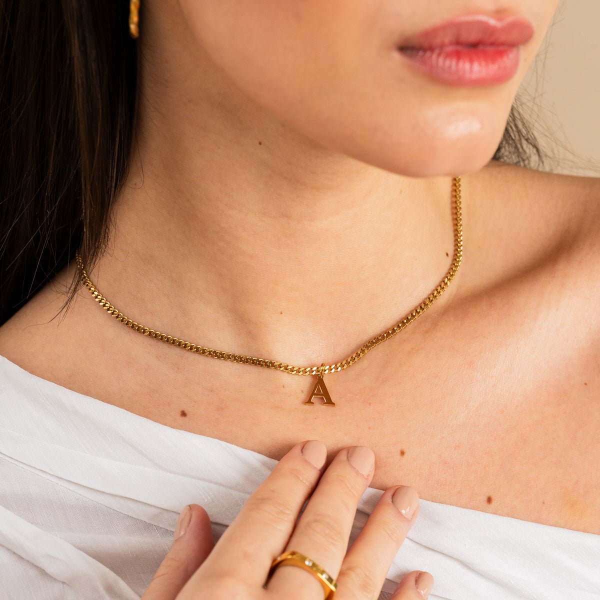 Chain Initial Letter Necklace 18K Gold Plated