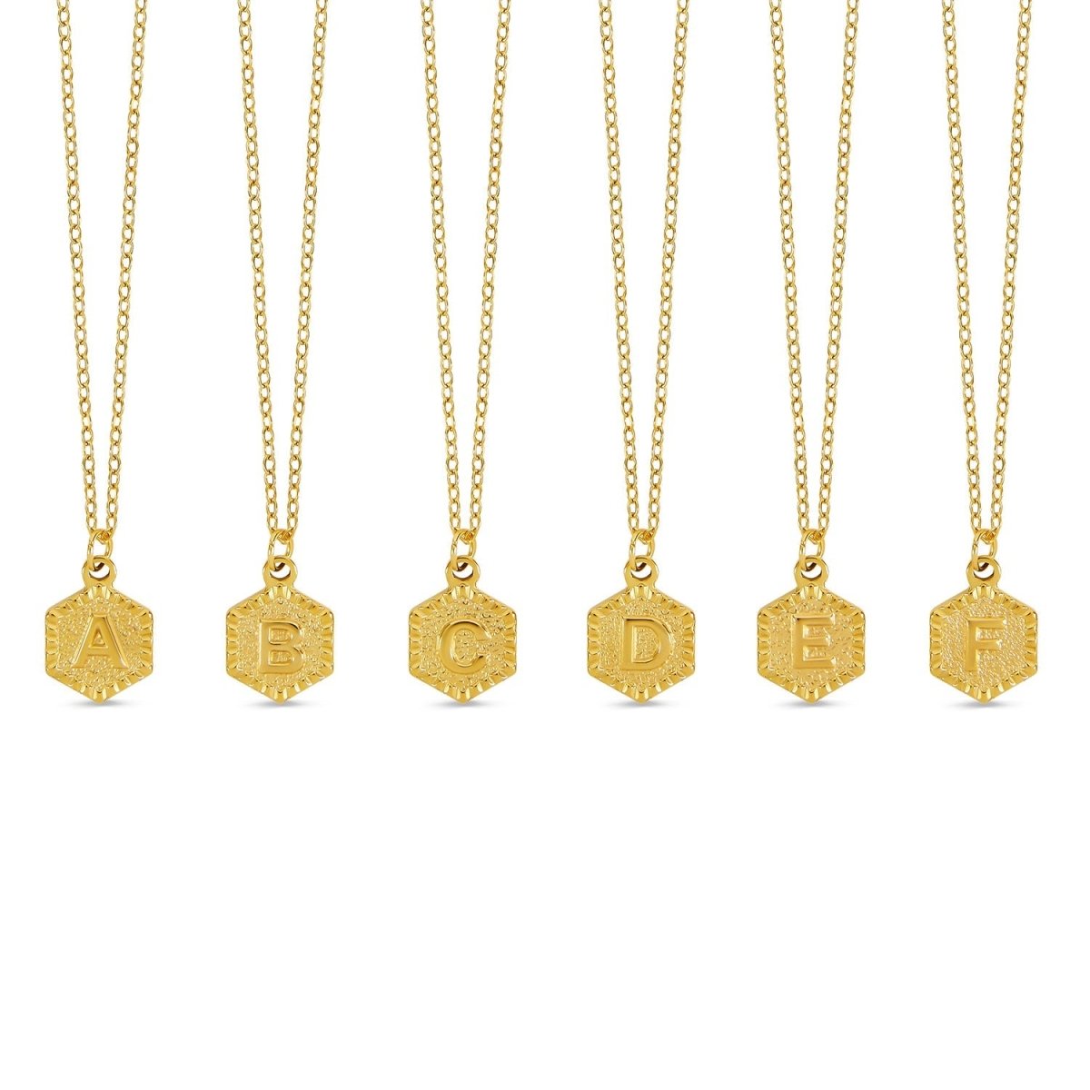 Hex Initial Letter Necklace 18K Gold Plated