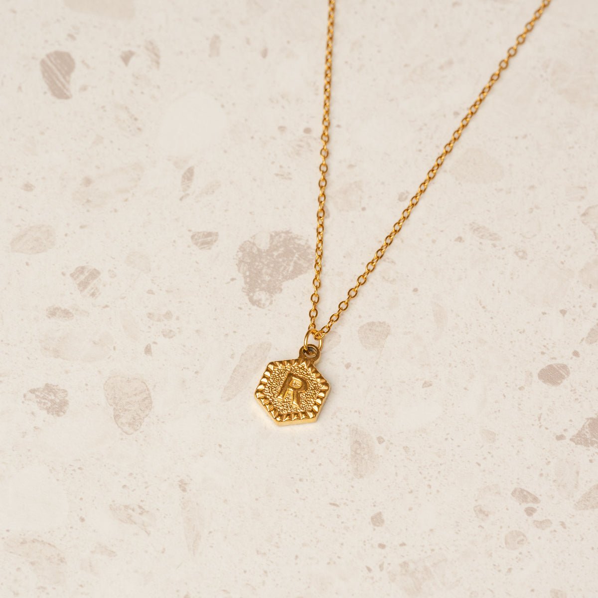 Hex Initial Letter Necklace 18K Gold Plated