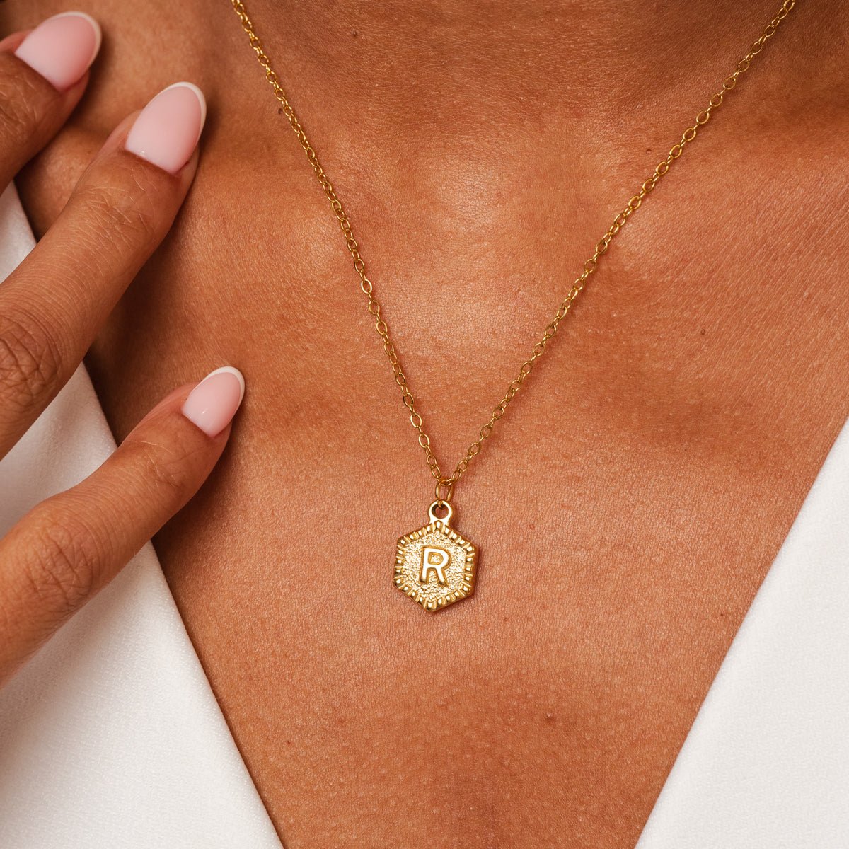 Hex Initial Letter Necklace 18K Gold Plated