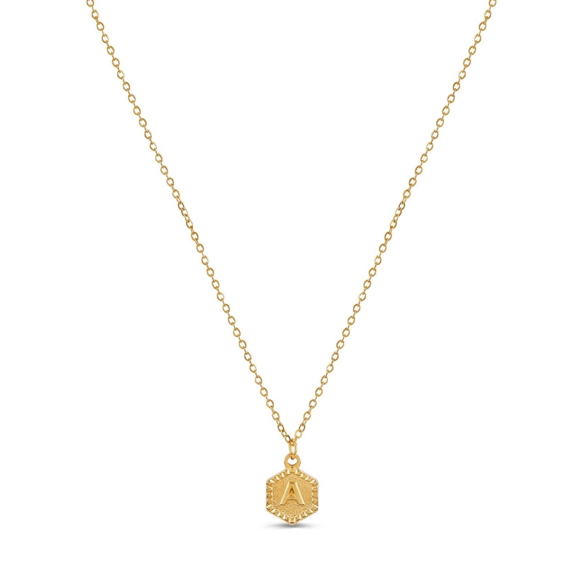 Hex Initial Letter Necklace 18K Gold Plated