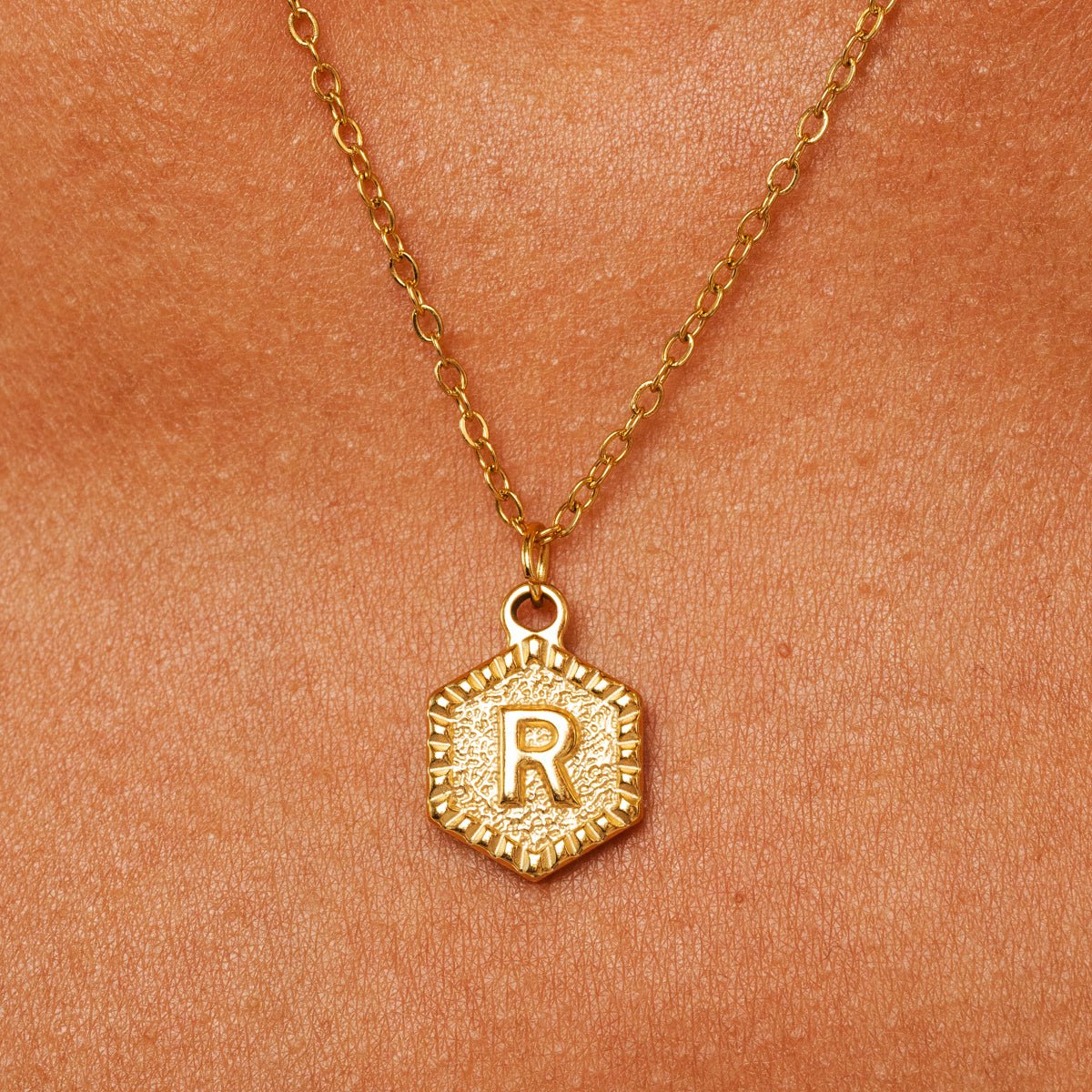 Hex Initial Letter Necklace 18K Gold Plated