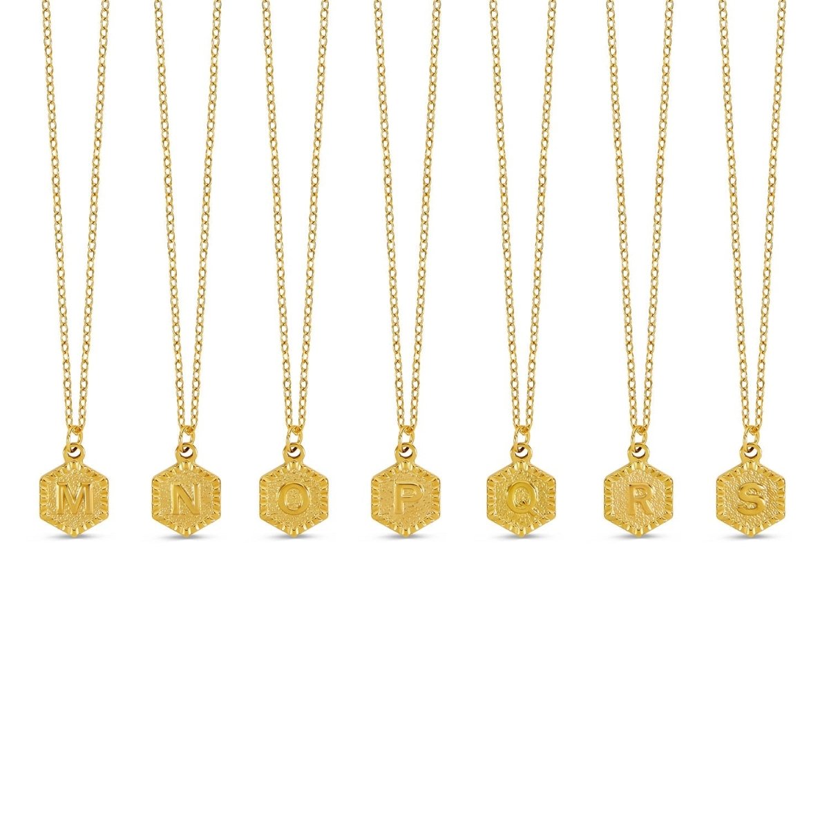 Hex Initial Letter Necklace 18K Gold Plated