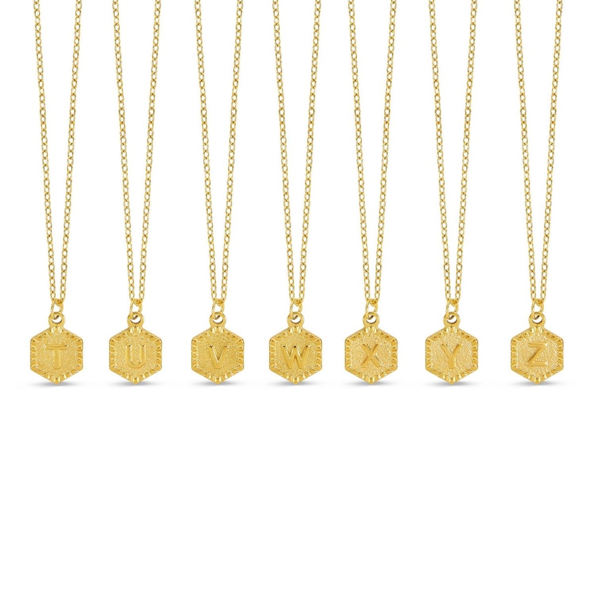 Hex Initial Letter Necklace 18K Gold Plated